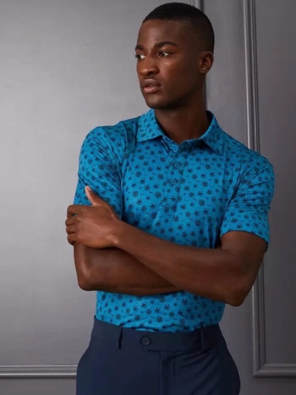 NWT G/FORE Sketch Skull Patterned Golf Polo Collared Shirt Small Activewear